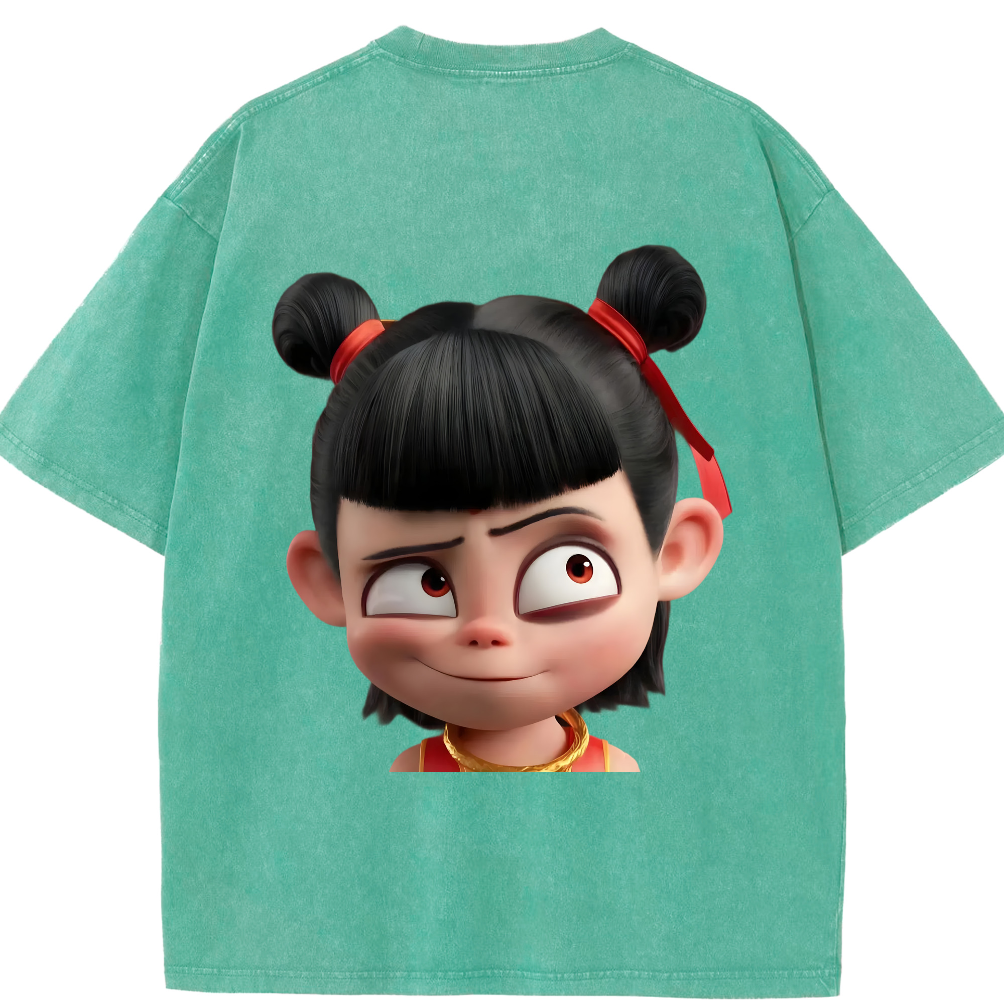 （画像用） Ne Zha 2 ナタ 魔童の大暴れ 綿100% ヴィンテージ風 半袖Tシャツ（背面プリント）